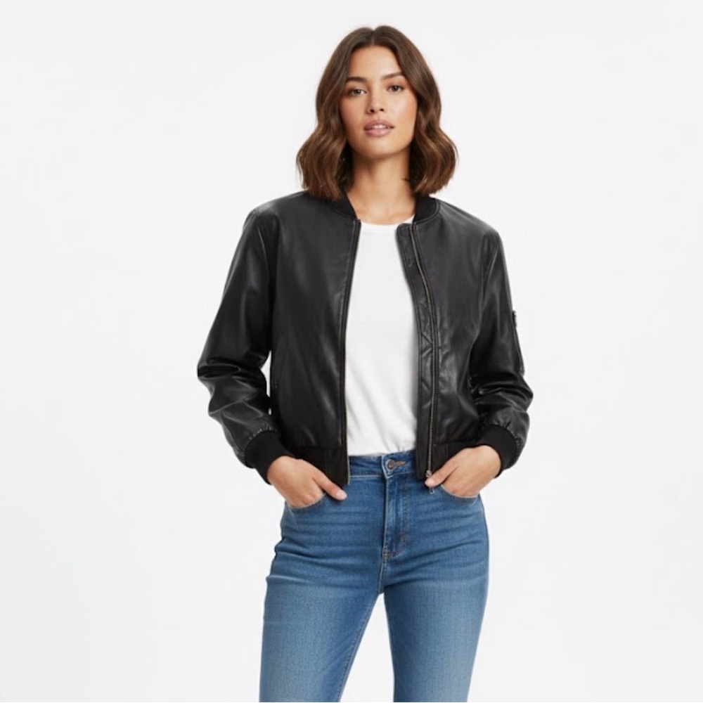 Topshop Shiny Black Bomber Jacket|  nordstrom rack | size 8
